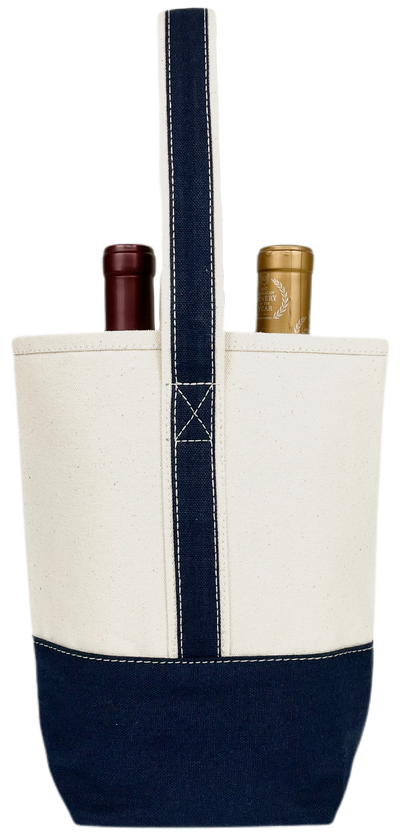 Double Wine Tote Bag: Navy Blue