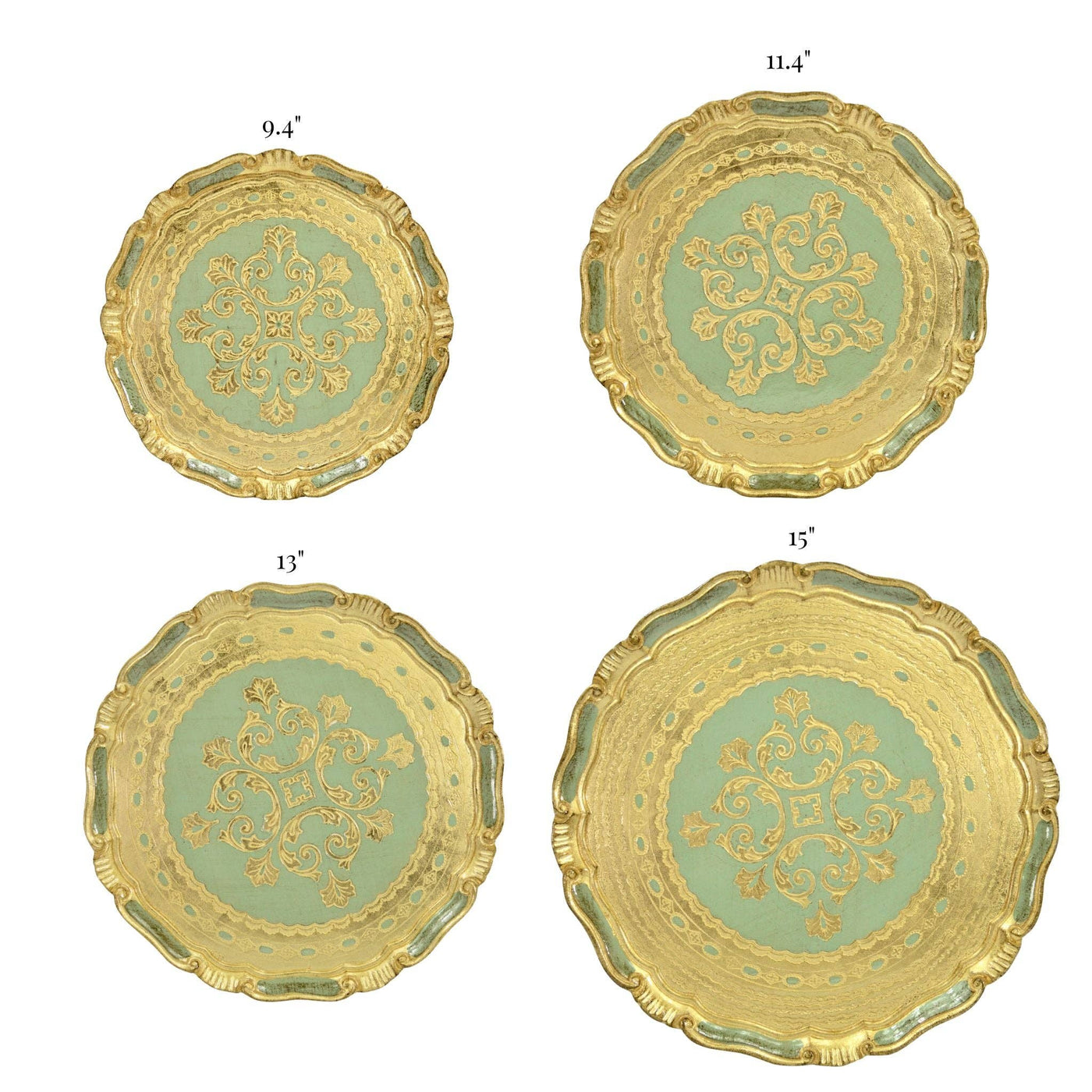 Green Sm Florentine Carved Gilded Wood Circle Tray
