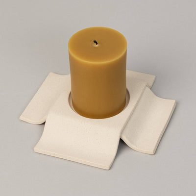 Noor Pillar Candleholder Short, Bone