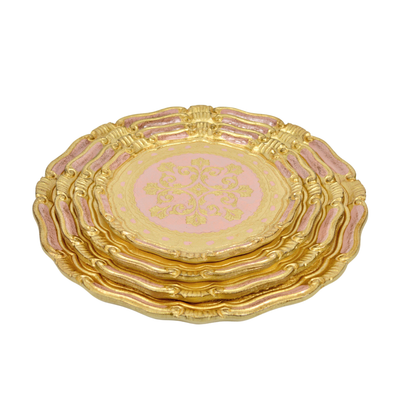 Pink Sm Florentine Carved Gilded Wood Circle Tray