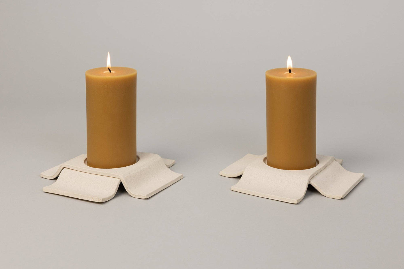 Noor Pillar Candleholder Short, Bone