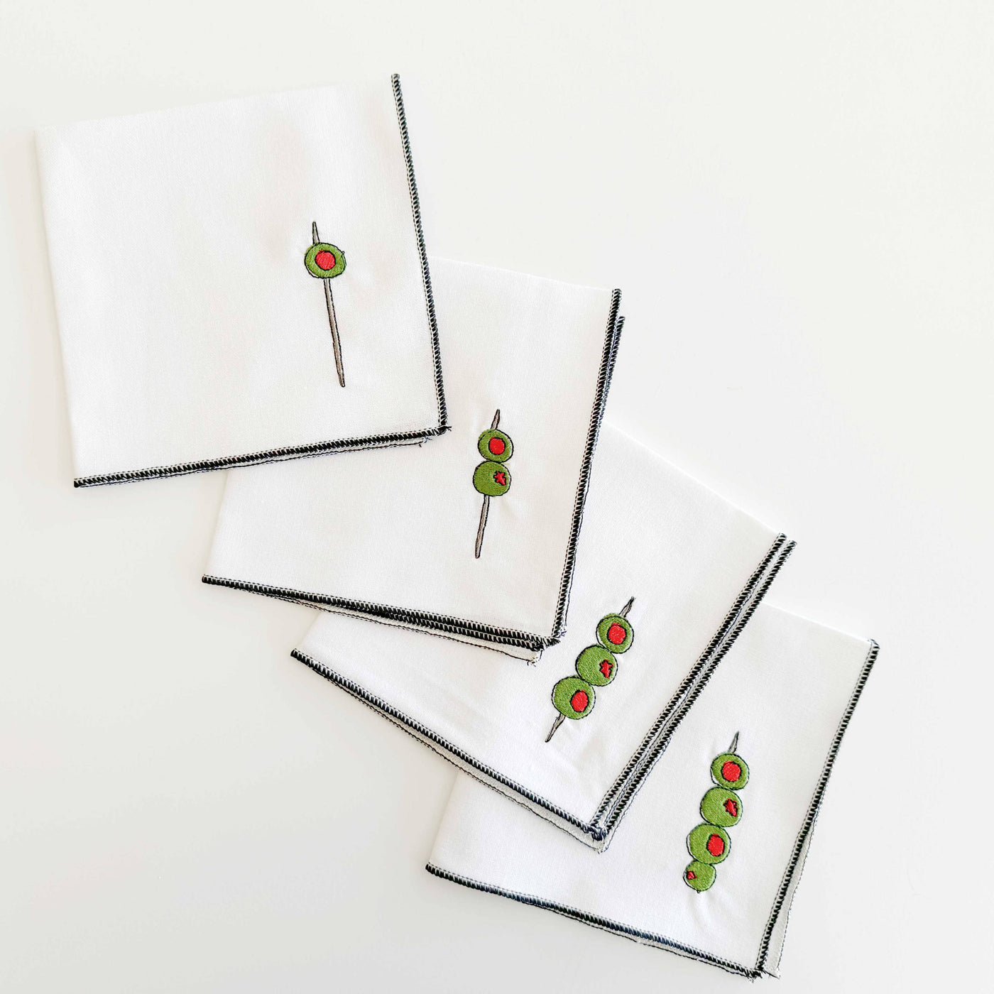 Martini Olive Cocktail Napkins, set of four - White