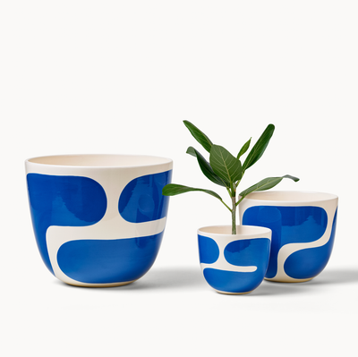 Cobalt Color Block Planters (gloss): Small + Saucer