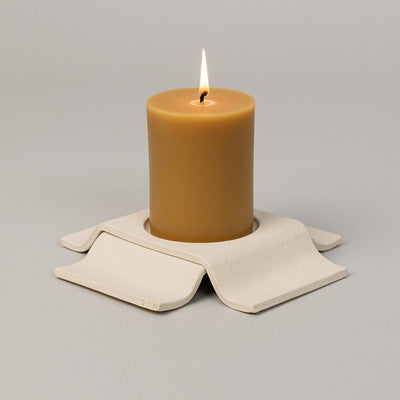 Noor Pillar Candleholder Short, Bone