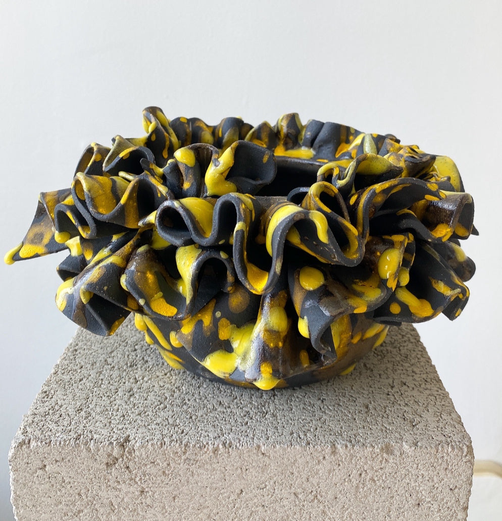 Black and Yellow Small Ruffle Vase #4