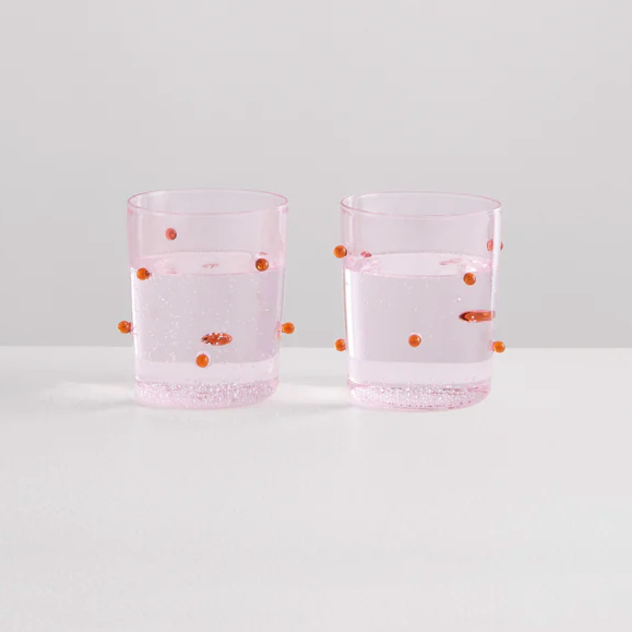 Set of 2 Large Maison Balzac Pomponette Goblets in Pink and Amber