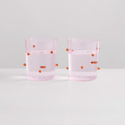 Set of 2 Large Maison Balzac Pomponette Goblets in Pink and Amber