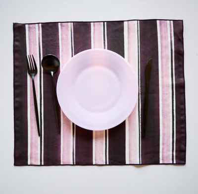 Rose Striped Placemats with Pink Trim