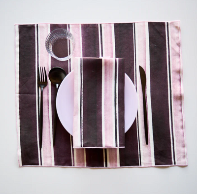 Rose Striped Placemats with Pink Trim