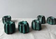 Green Ribbed Candlestick Holders - Sold in sets of 2