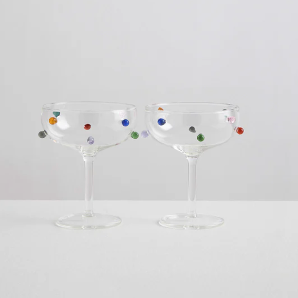 2 Pomponette Champagne Coupes in Multi Color