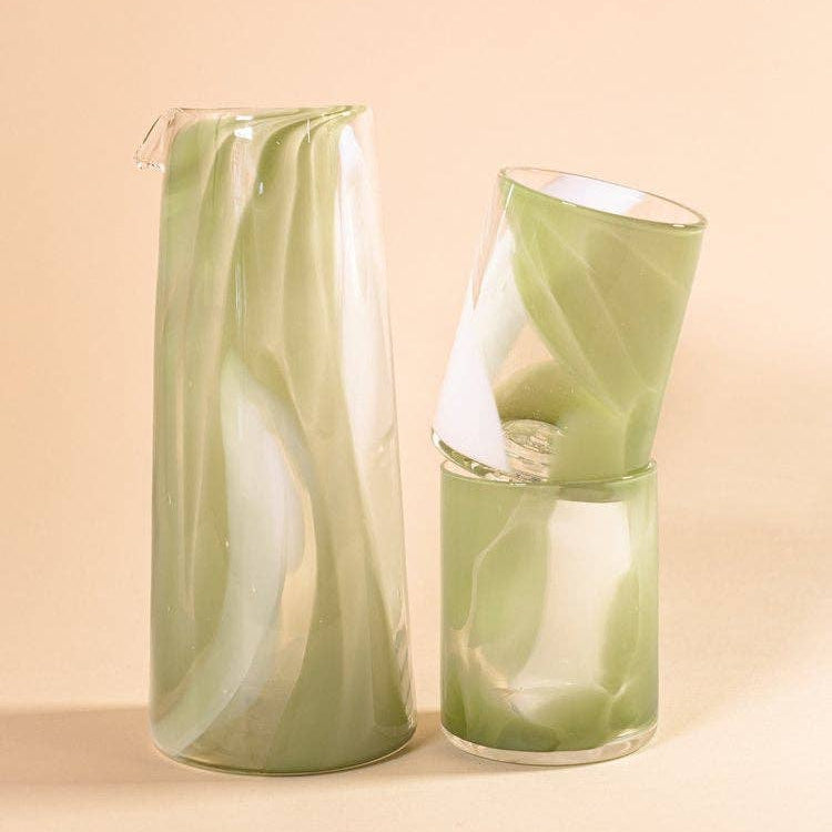 Handblown Pistachio Swirl Pitcher (Green + White)