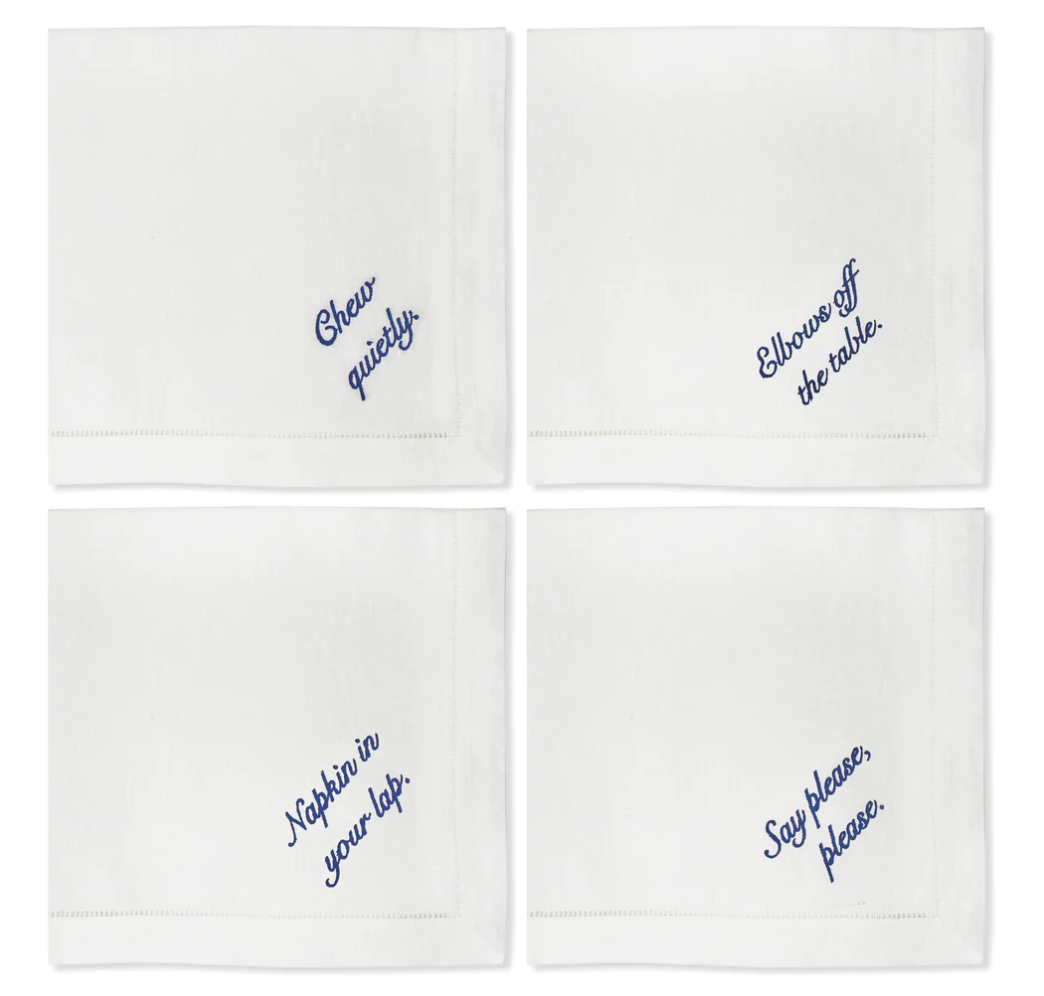 Mind Your Manners Dinner Napkins - The Grey Pearl