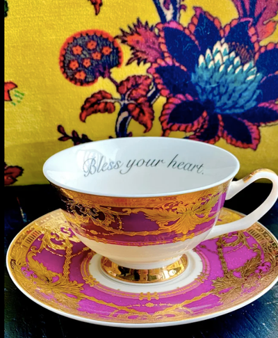 Purple Perfection Bless your heart teacup and saucer