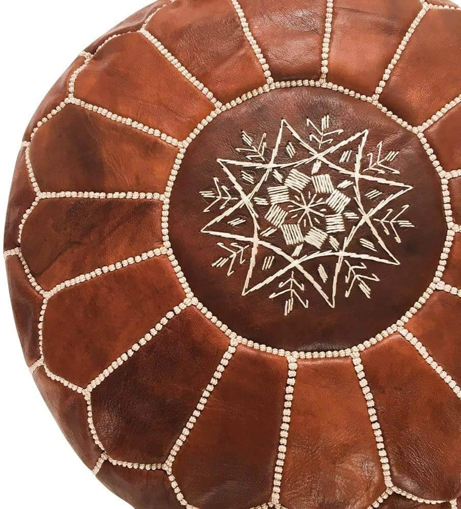 Moroccan Pouf Cover, Genuine Goatskin Leather - Bohemian Living Room Decor - Cover ONLY - Stuffing is NOT Included - The Grey Pearl